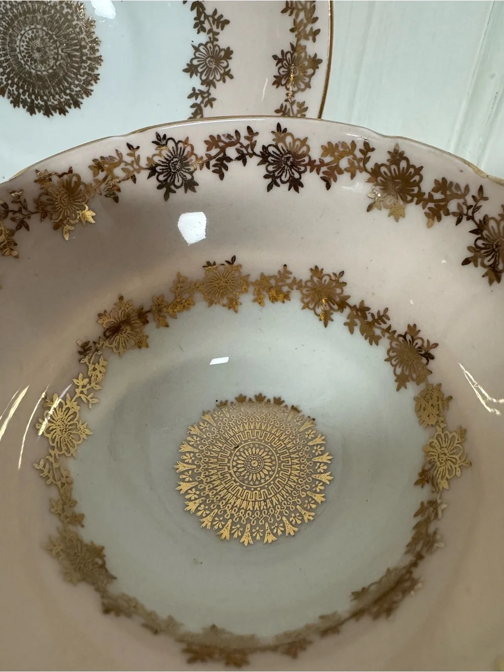 Vintage English Bone China Teacup Sets Foley Stanley Pink Gold Filigree 2 Sets